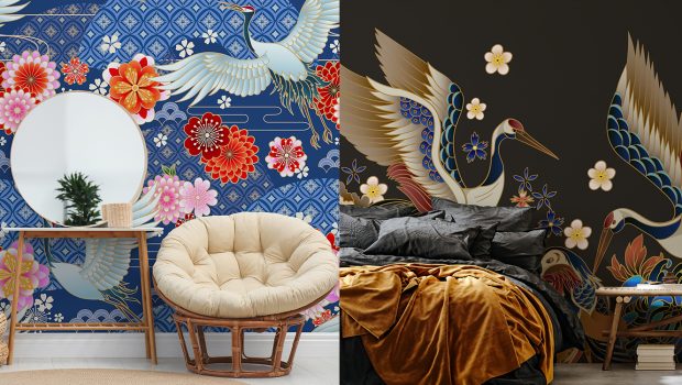 Ahead of this year's interior trend of bold, oversized design, creators of made-to-measure wallpaper murals, Wallsauce has assembled a collection of maximalist crane murals.