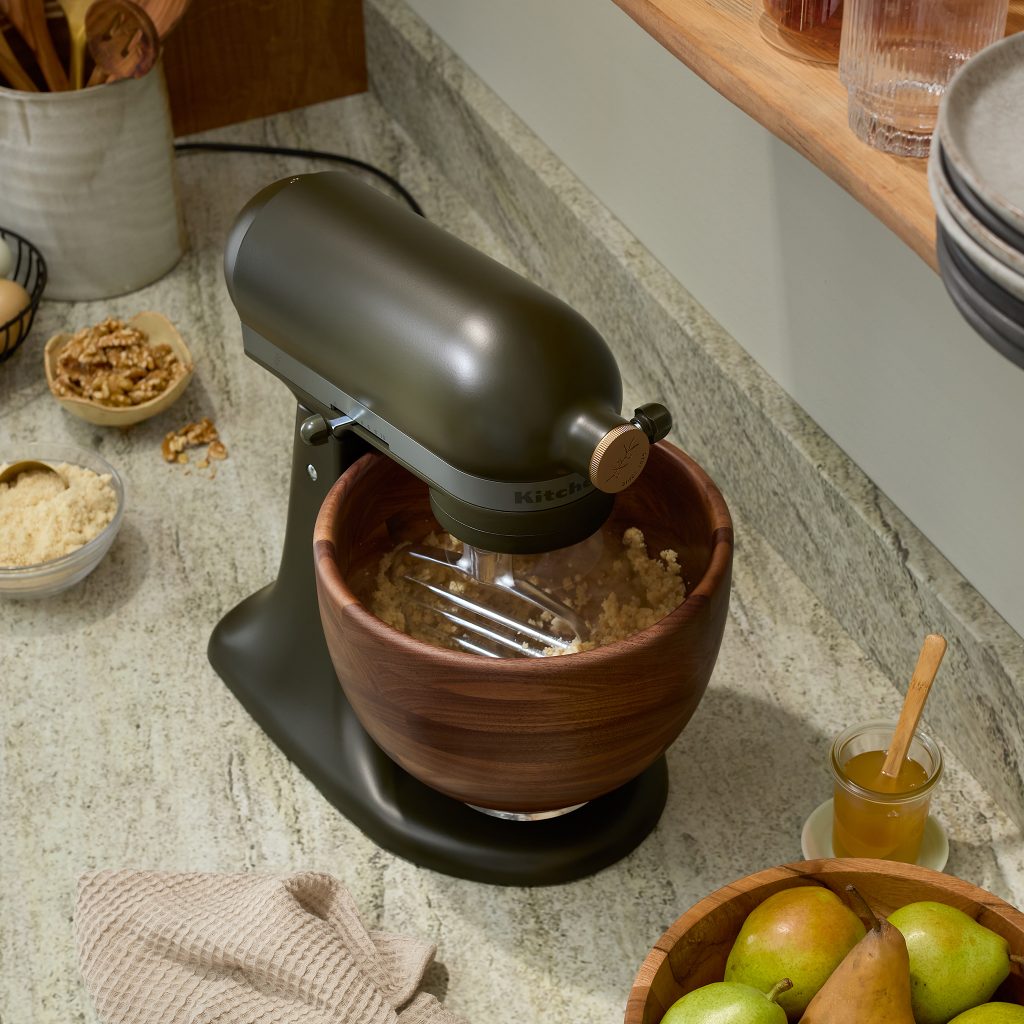 KitchenAid 2024 Design Series Stand Mixer + True Walnut Wood Bowl: Evergreen