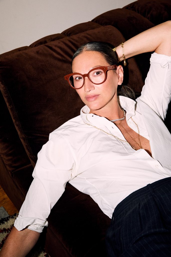 Jenna Lyons wearing the LYONS Optical frame in Desert Peach.