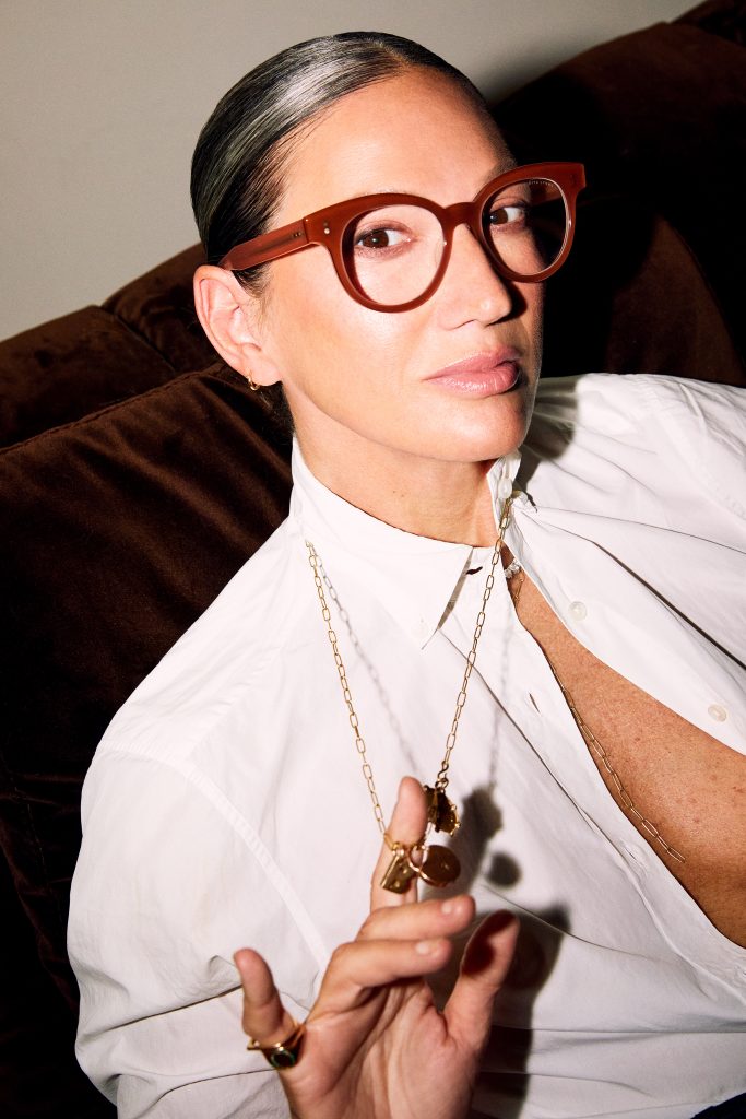 Jenna Lyons wearing the LYONS Optical frame in Desert Peach.