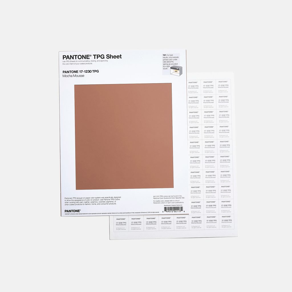 PANTONE® Color of the Year 2025: 17-1230 Mocha Mousse Large Paper Swatch. 
Photo courtesy of PANTONE®.